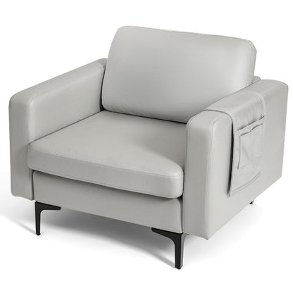 Upholstered Single Sofa Chair with Magazine Caddy Holder for Living Room