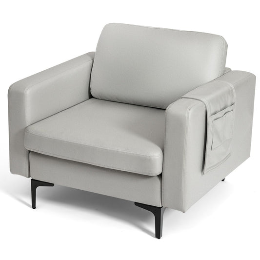 Upholstered Single Sofa Chair with Magazine Caddy Holder for Living Room