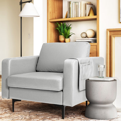 Upholstered Single Sofa Chair with Magazine Caddy Holder for Living Room
