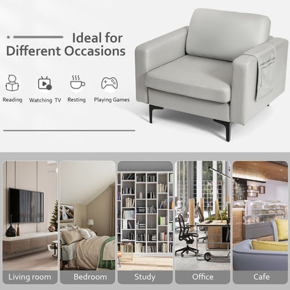 Upholstered Single Sofa Chair with Magazine Caddy Holder for Living Room