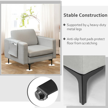 Upholstered Single Sofa Chair with Magazine Caddy Holder for Living Room