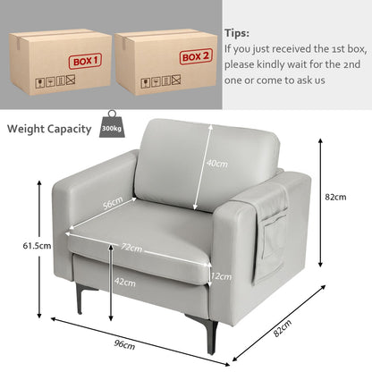 Upholstered Single Sofa Chair with Magazine Caddy Holder for Living Room