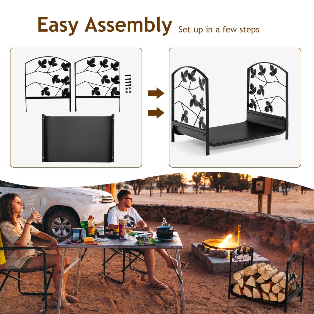 Heavy-Duty Firewood Rack with 50 kg Load Capacity for Stove, Fire Pit