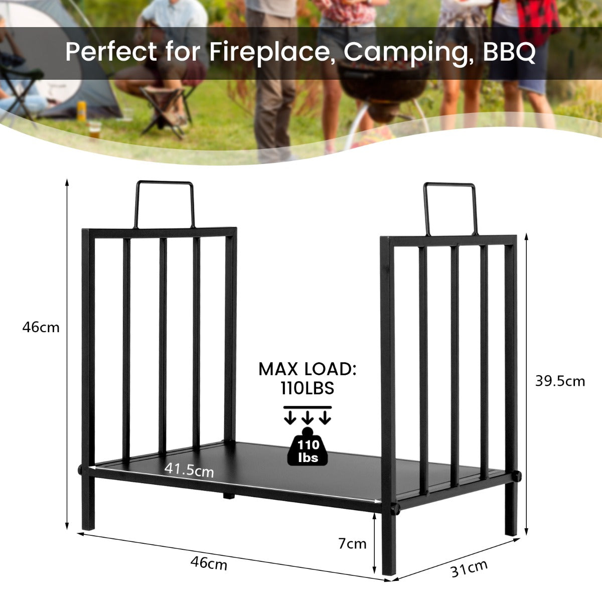 Firewood Log Rack with Convenient Handle for Fireplace, Stove, Fire Pit