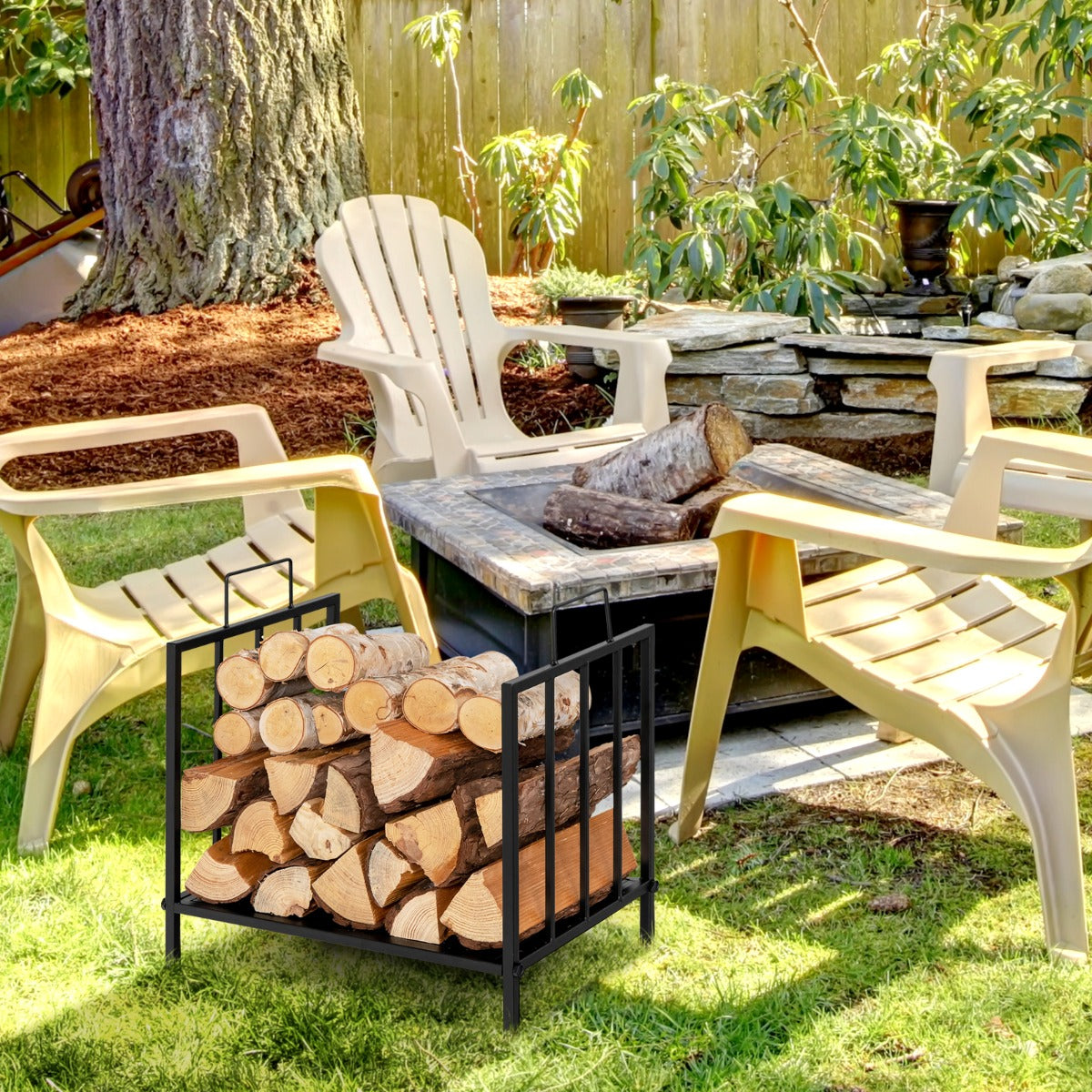 Firewood Log Rack with Convenient Handle for Fireplace, Stove, Fire Pit