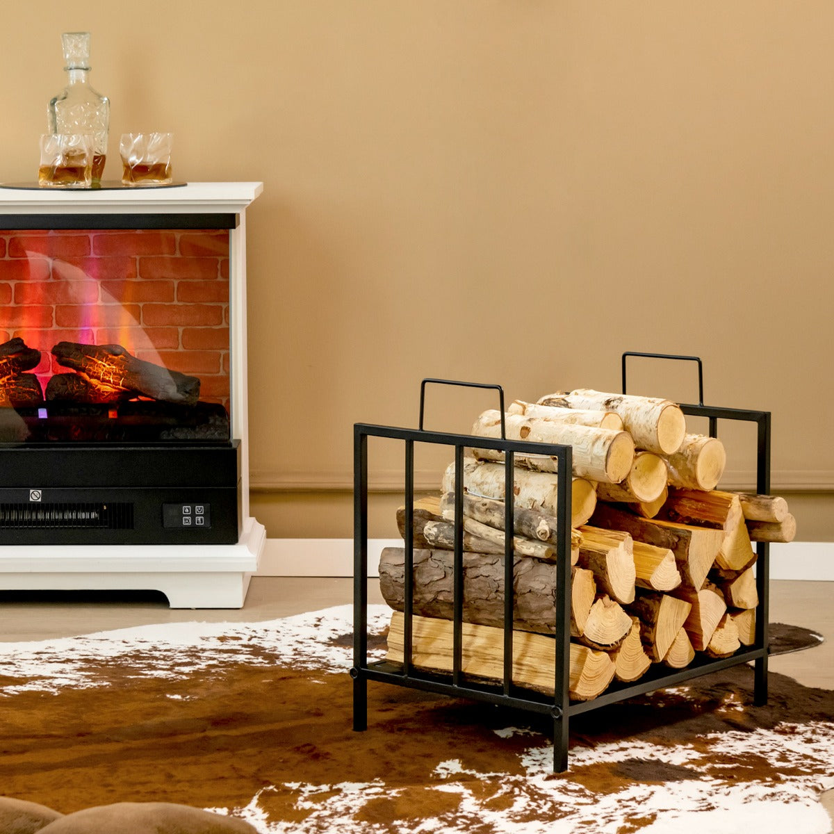 Firewood Log Rack with Convenient Handle for Fireplace, Stove, Fire Pit