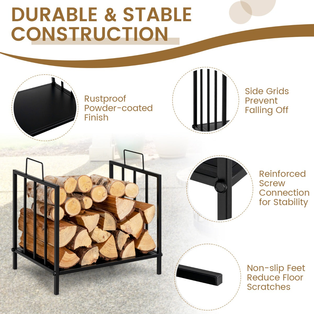 Firewood Log Rack with Convenient Handle for Fireplace, Stove, Fire Pit