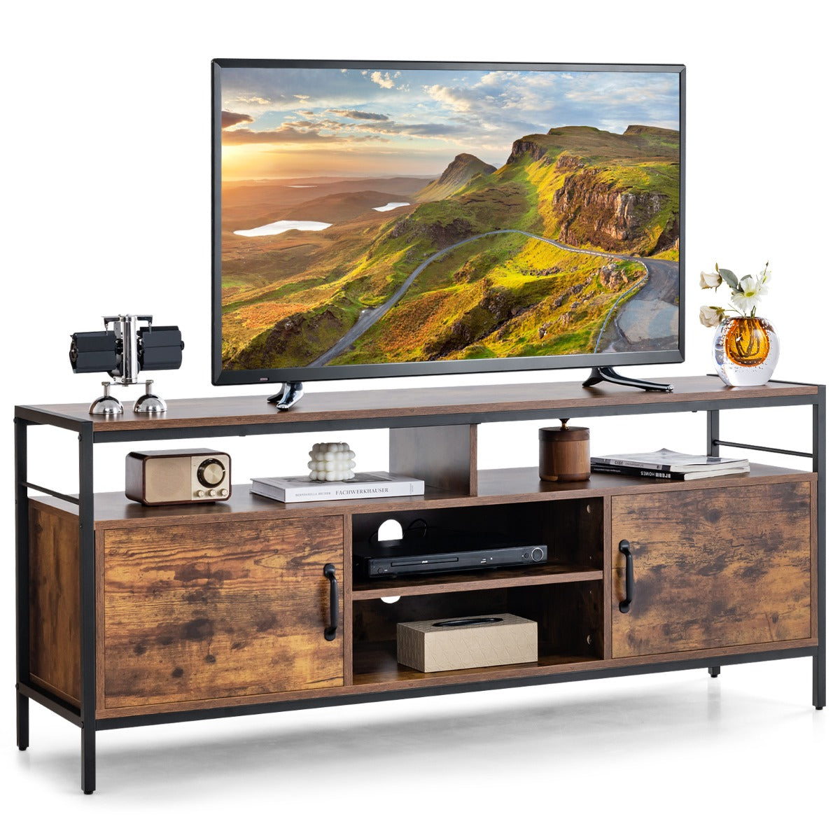 Home TV Cabinet with Storage Side Cabinets & Adjustable Shelf
