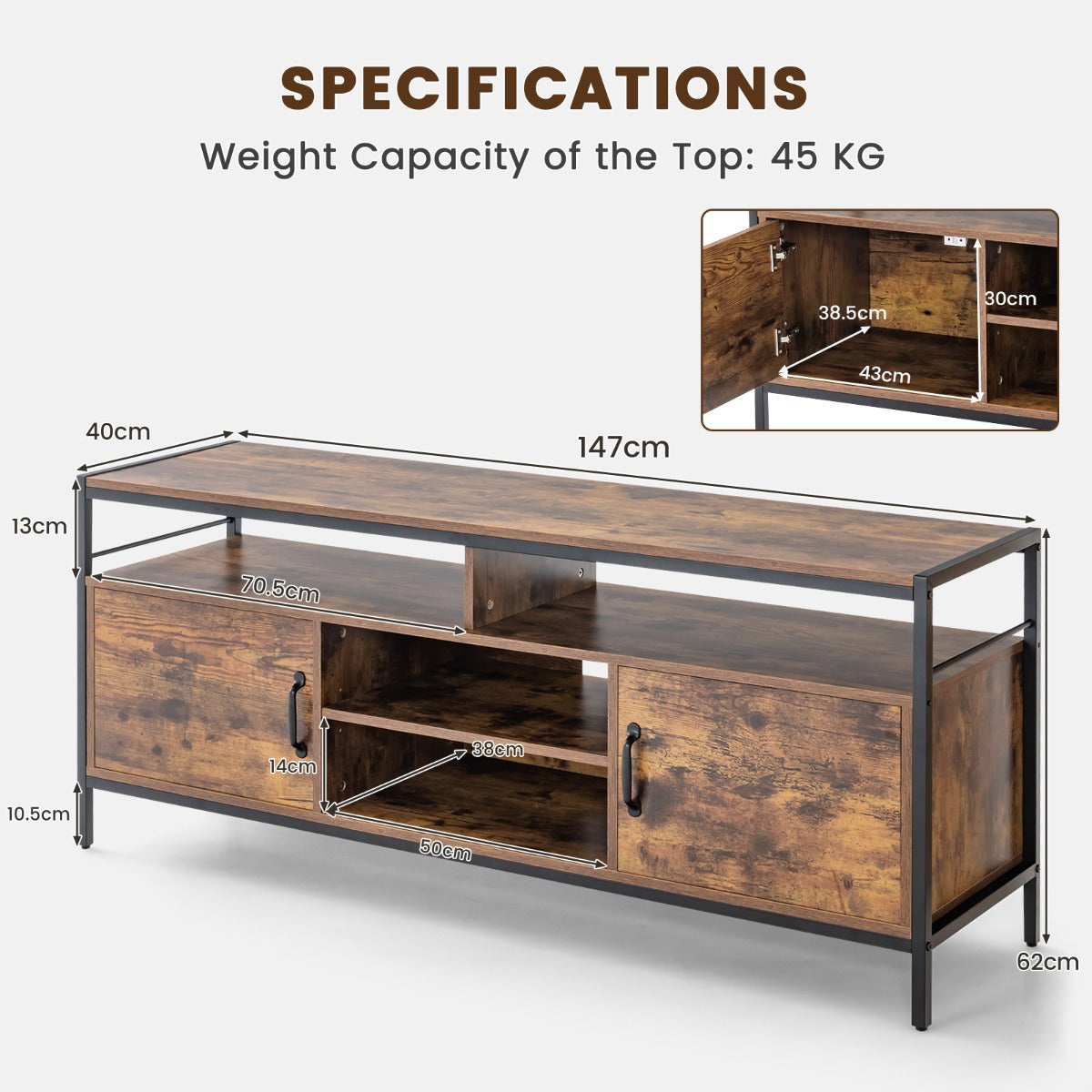 Home TV Cabinet with Storage Side Cabinets & Adjustable Shelf