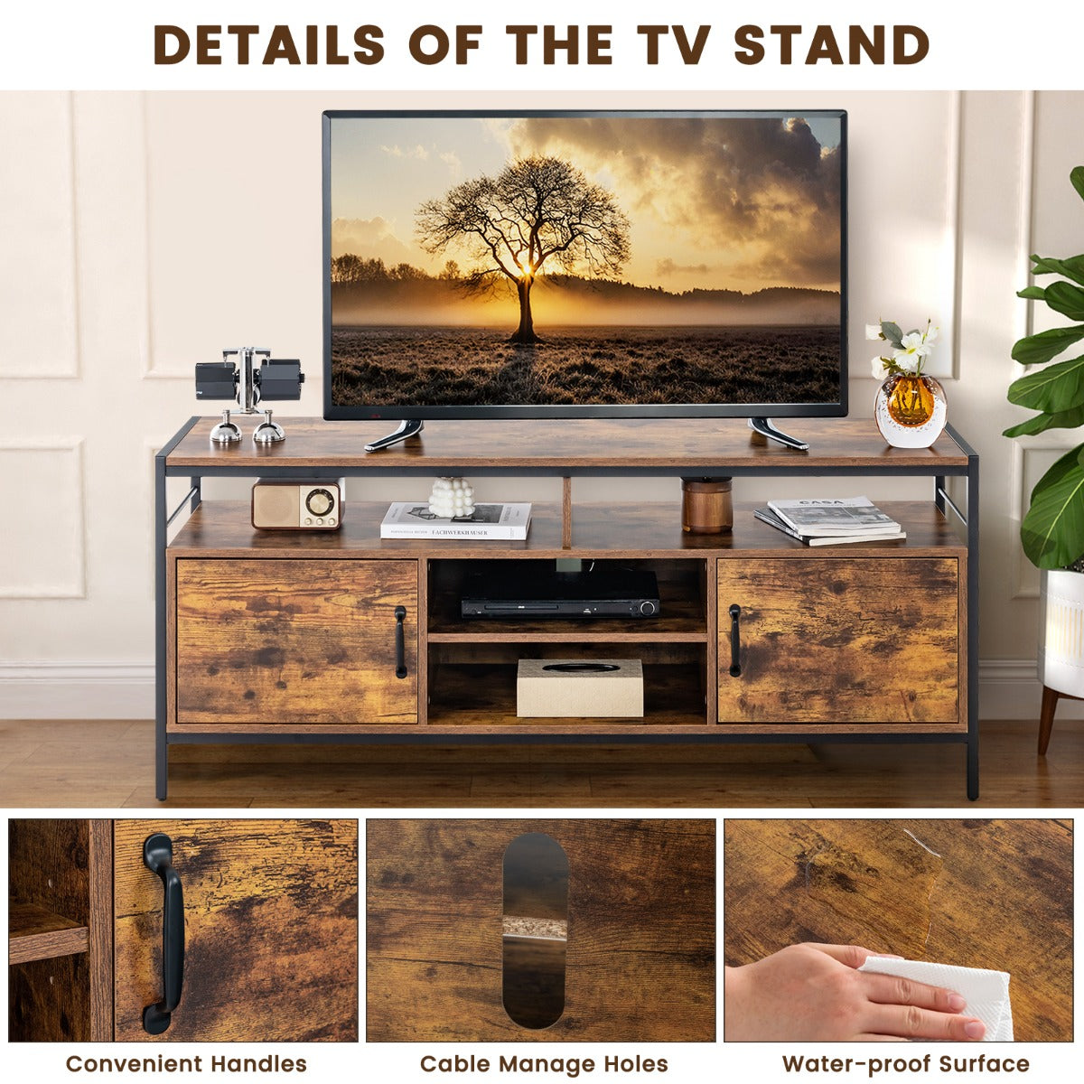 Home TV Cabinet with Storage Side Cabinets & Adjustable Shelf