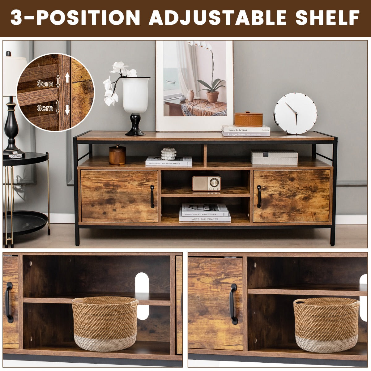 Home TV Cabinet with Storage Side Cabinets & Adjustable Shelf