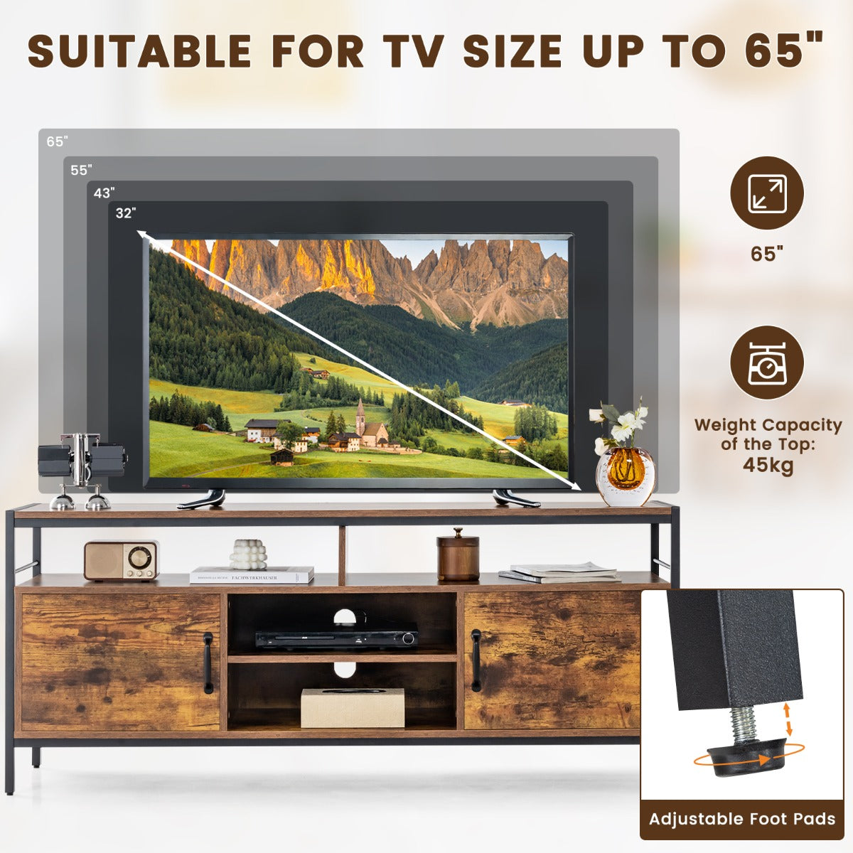 Home TV Cabinet with Storage Side Cabinets & Adjustable Shelf