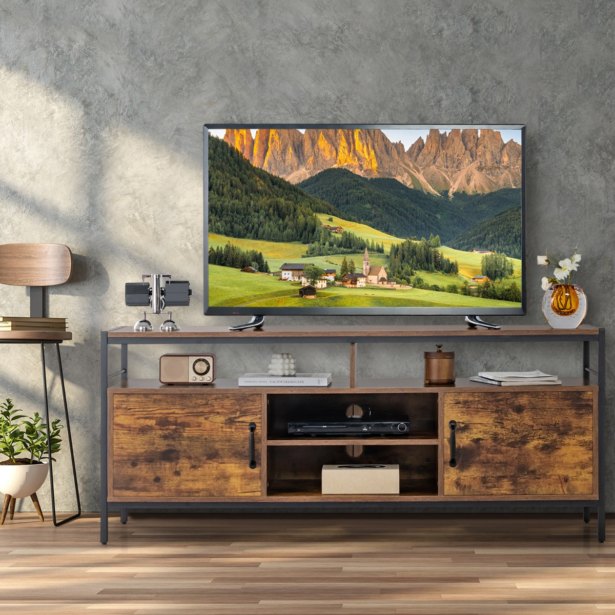 Home TV Cabinet with Storage Side Cabinets & Adjustable Shelf
