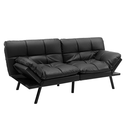 Convertible Memory Foam Futon Couch Bed with Adjustable Backrest and Armrests for Living Room-Black
