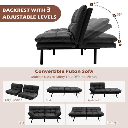 Convertible Memory Foam Futon Couch Bed with Adjustable Backrest and Armrests for Living Room-Black