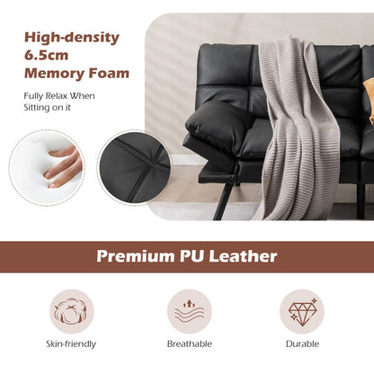 Convertible Memory Foam Futon Couch Bed with Adjustable Backrest and Armrests for Living Room-Black