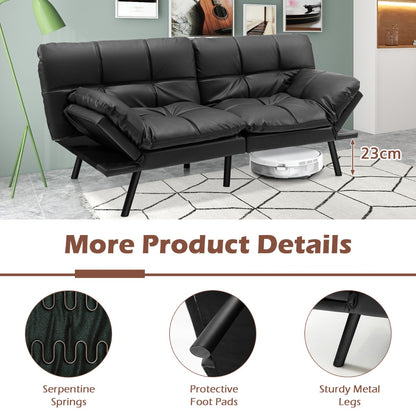 Convertible Memory Foam Futon Couch Bed with Adjustable Backrest and Armrests for Living Room-Black