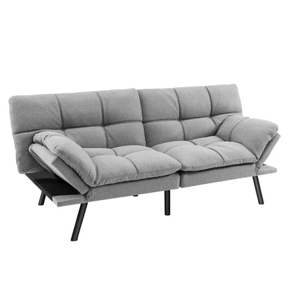 Convertible Memory Foam Futon Couch Bed with Adjustable Backrest and Armrests for Living Room-Grey