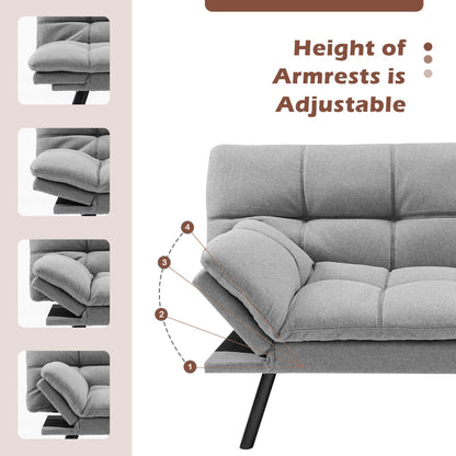 Convertible Memory Foam Futon Couch Bed with Adjustable Backrest and Armrests for Living Room-Grey