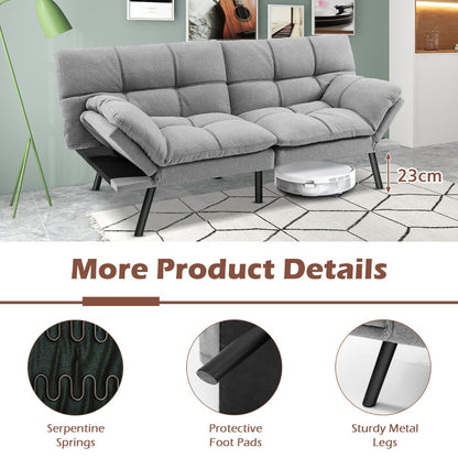 Convertible Memory Foam Futon Couch Bed with Adjustable Backrest and Armrests for Living Room-Grey