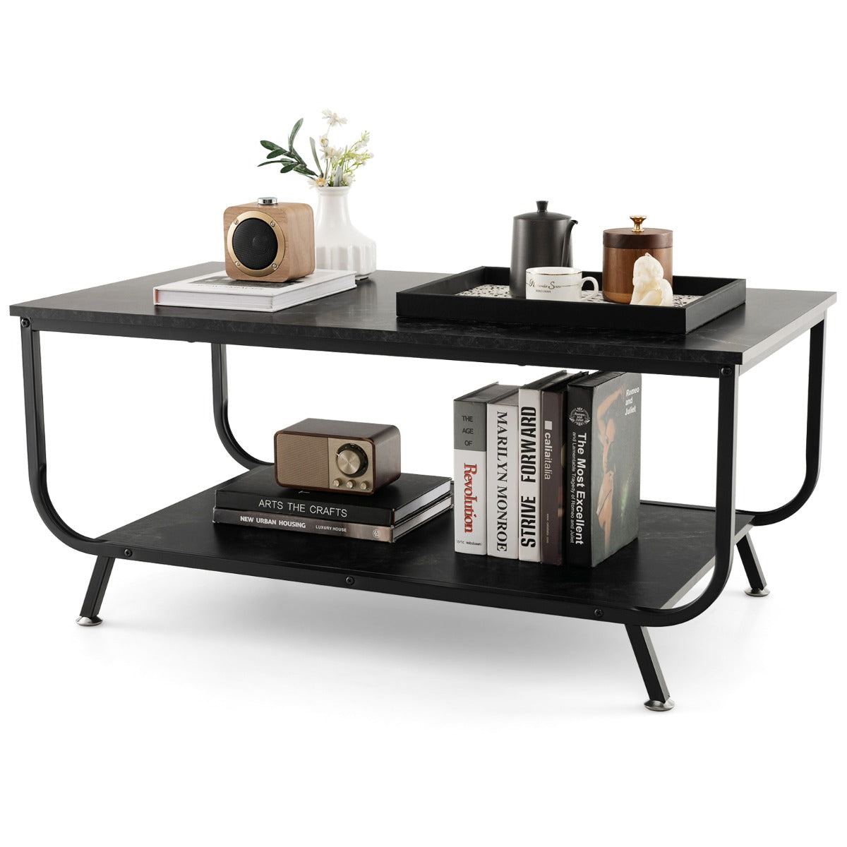 Costway Coffee Table with 2-Tier Storage Shelf for Living Room