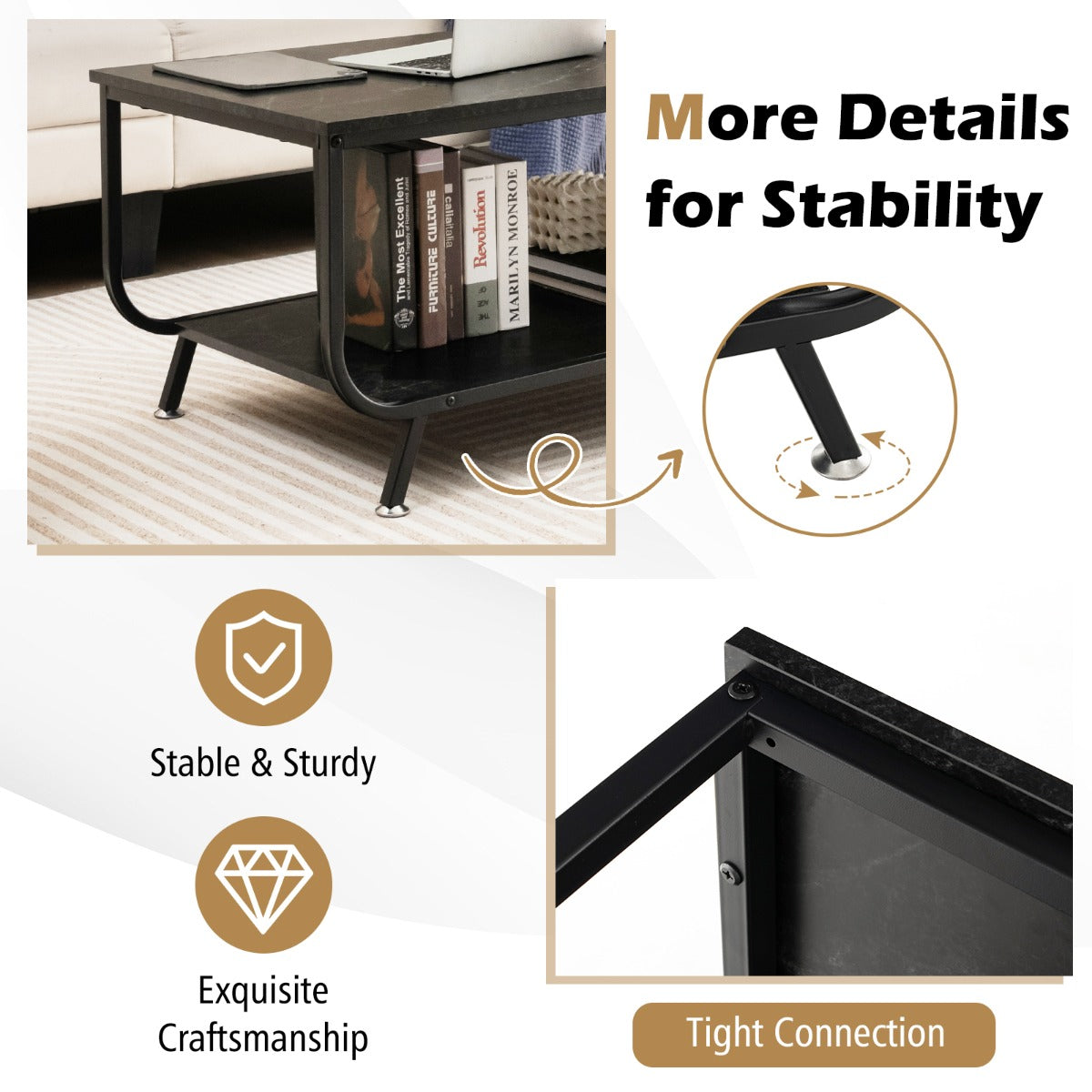 Costway Coffee Table with 2-Tier Storage Shelf for Living Room