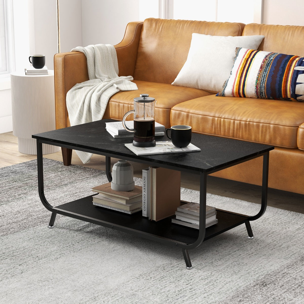 Costway Coffee Table with 2-Tier Storage Shelf for Living Room