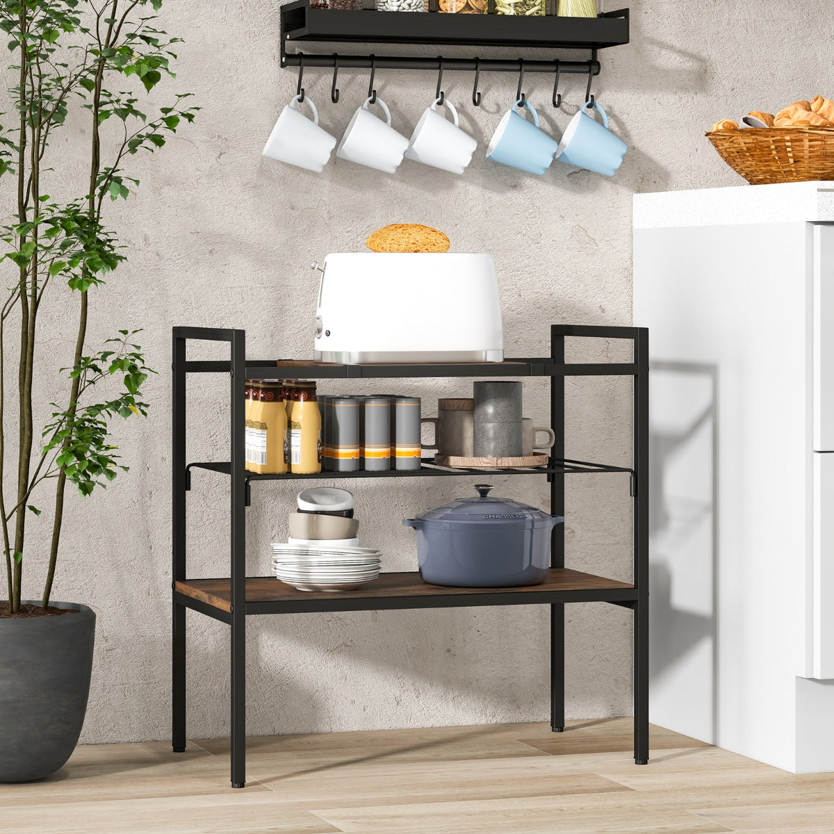 Costway 3-Tier Industrial Entryway Table with Removable Panel & Mesh Shelf