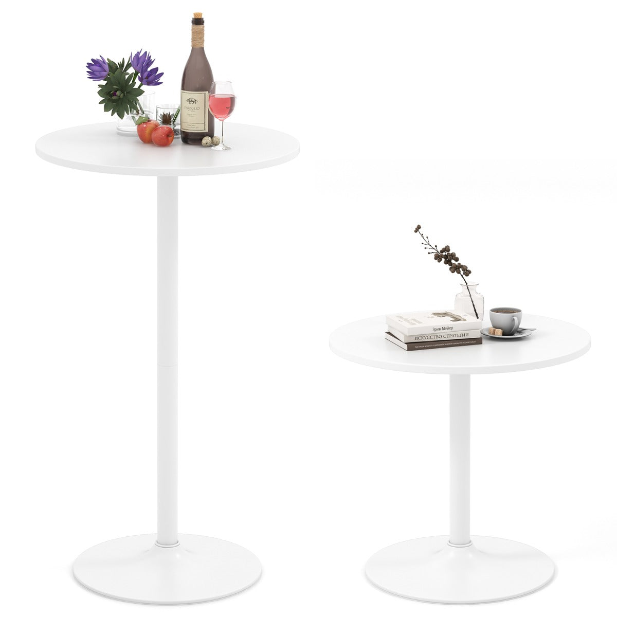 101-56 cm Round Bistro Cocktail Tall Coffee Table High Top Pub Table-White-2 Pieces