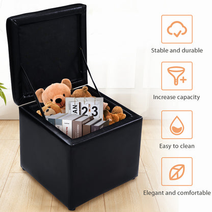40cm PU Leather Cube Storage Ottoman with Lid-Black
