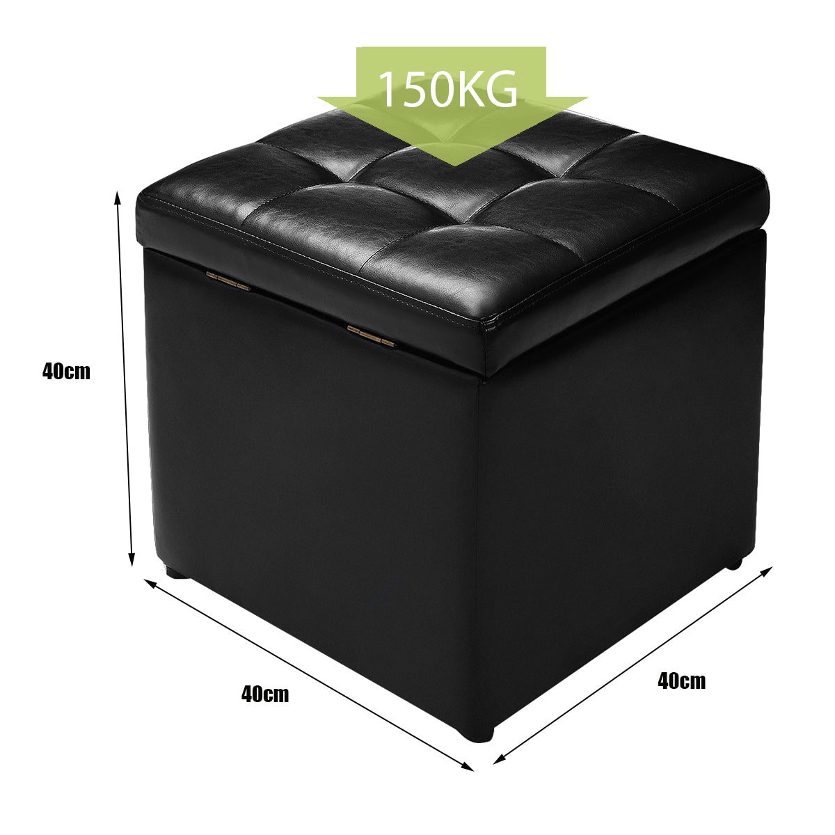 40cm PU Leather Cube Storage Ottoman with Lid-Black