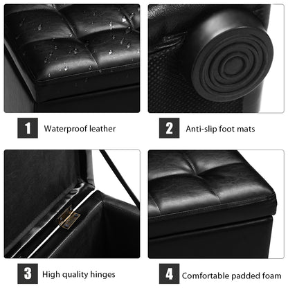 40cm PU Leather Cube Storage Ottoman with Lid-Black