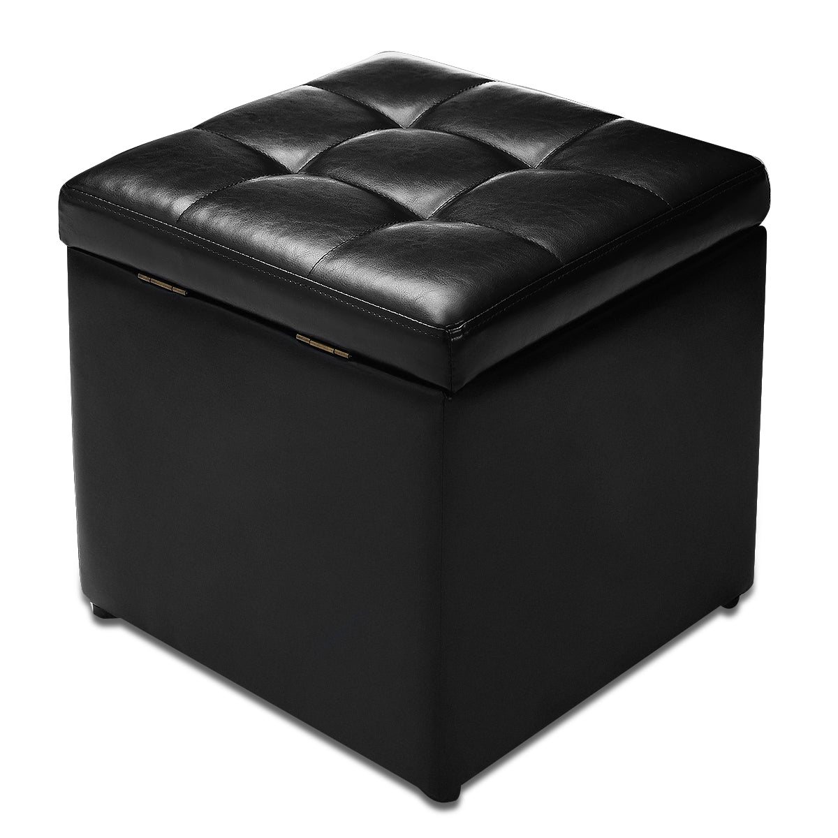 40cm PU Leather Cube Storage Ottoman with Lid-Black