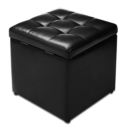 40cm PU Leather Cube Storage Ottoman with Lid-Black
