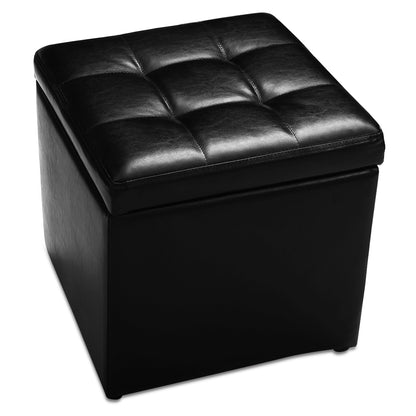 40cm PU Leather Cube Storage Ottoman with Lid-Black