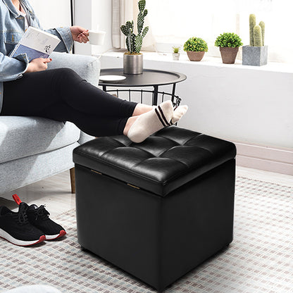 40cm PU Leather Cube Storage Ottoman with Lid-Black
