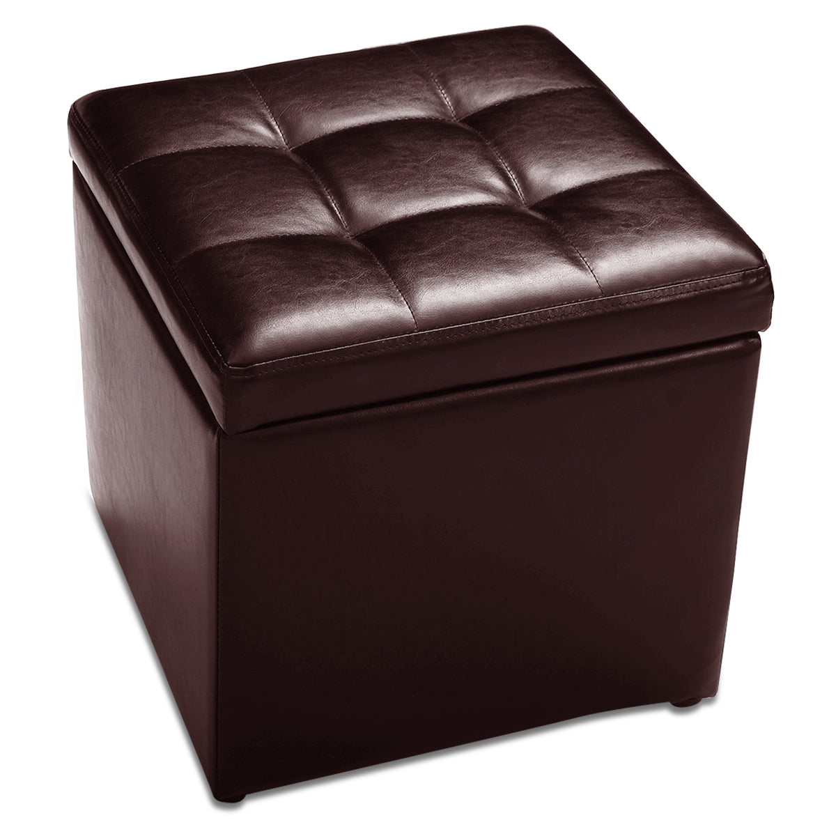 40cm PU Leather Cube Storage Ottoman with Lid-Brown