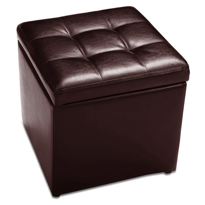 40cm PU Leather Cube Storage Ottoman with Lid-Brown