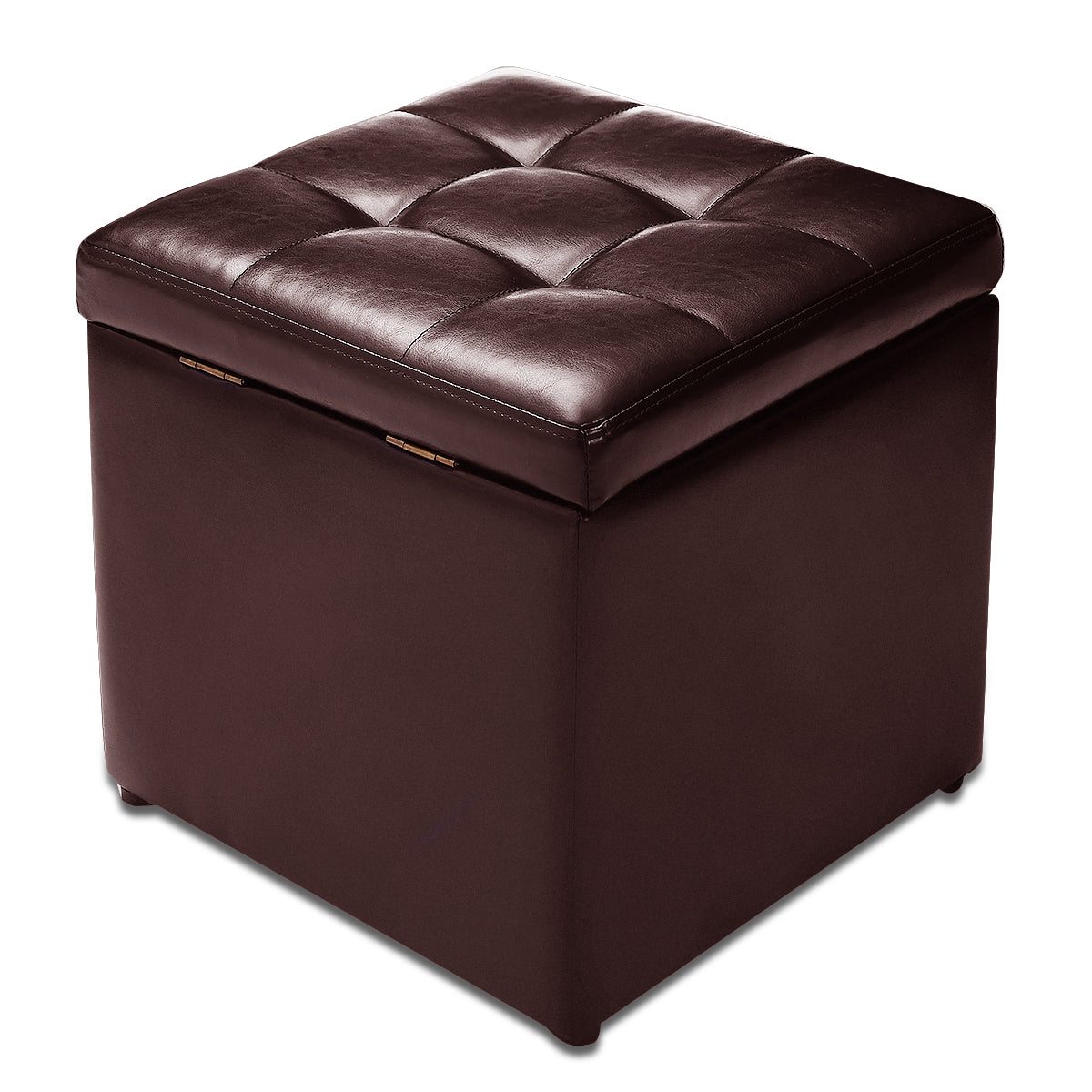 40cm PU Leather Cube Storage Ottoman with Lid-Brown