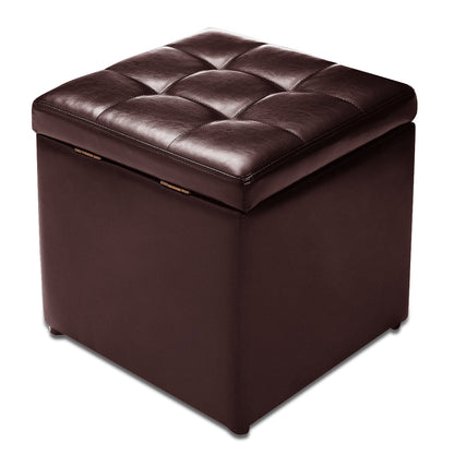 40cm PU Leather Cube Storage Ottoman with Lid-Brown