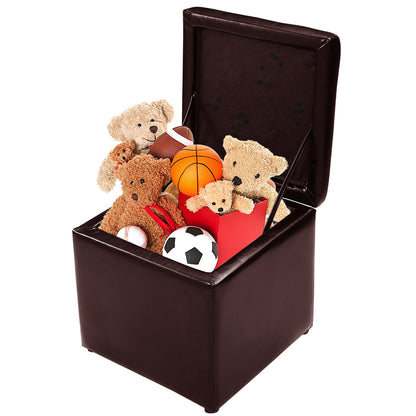 40cm PU Leather Cube Storage Ottoman with Lid-Brown