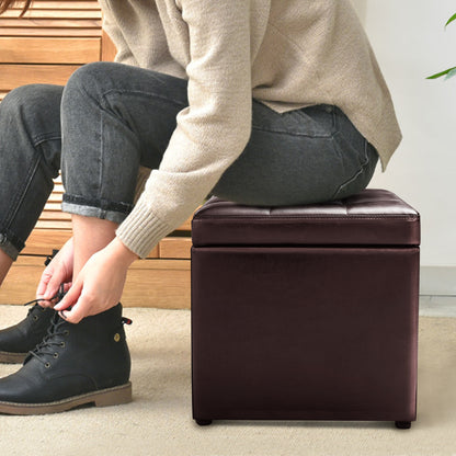 40cm PU Leather Cube Storage Ottoman with Lid-Brown