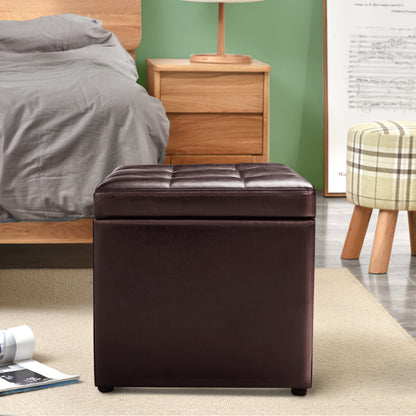 40cm PU Leather Cube Storage Ottoman with Lid-Brown