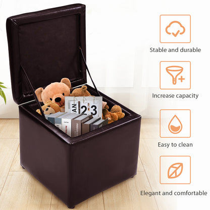 40cm PU Leather Cube Storage Ottoman with Lid-Brown