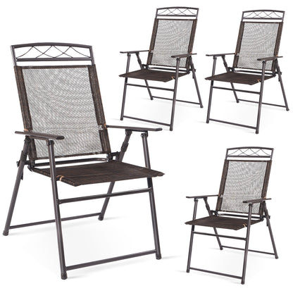 Costway Set of 4 Portable Folding Garden Chairs with Armrests for Outdoor Camping