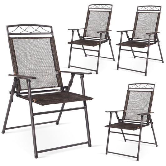 Costway Set of 4 Portable Folding Garden Chairs with Armrests for Outdoor Camping