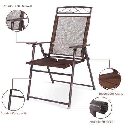 Costway Set of 4 Portable Folding Garden Chairs with Armrests for Outdoor Camping
