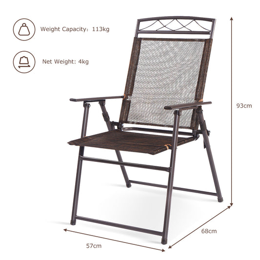 Set of four folding patio chairs with breathable textilene seats for outdoor lounging