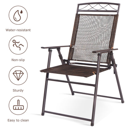 Costway Set of 4 Portable Folding Garden Chairs with Armrests for Outdoor Camping