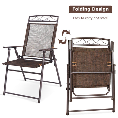 Costway Set of 4 Portable Folding Garden Chairs with Armrests for Outdoor Camping